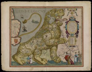 Map of Netherlands in the shape of a lion