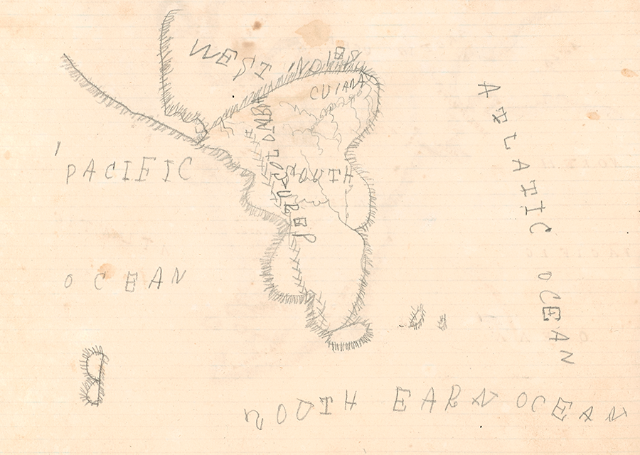 Map of South America drawn by a young child, date unknown