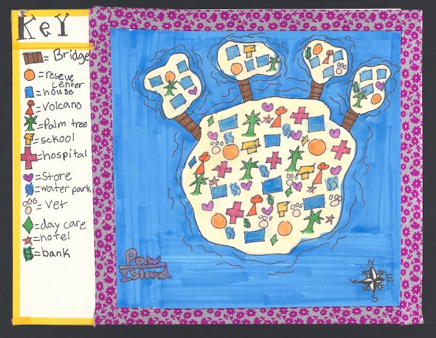 fictional island with various landforms