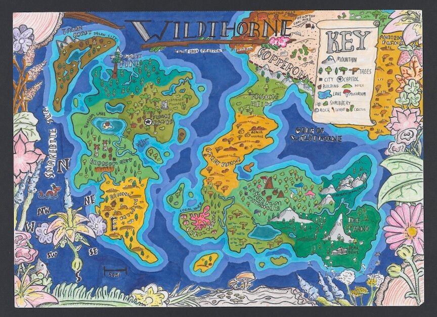 fictional islands with various landforms