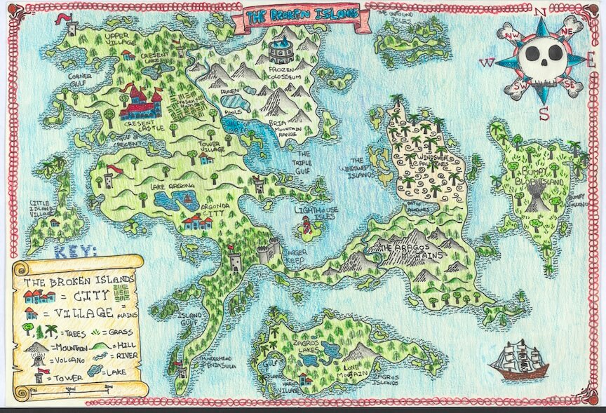 fictional islands with various landforms