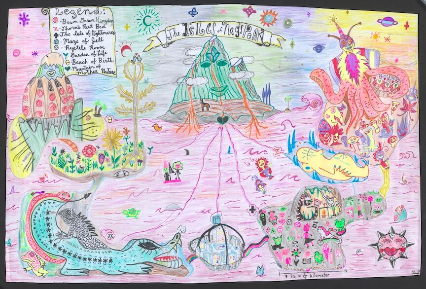 fictional islands with various landforms